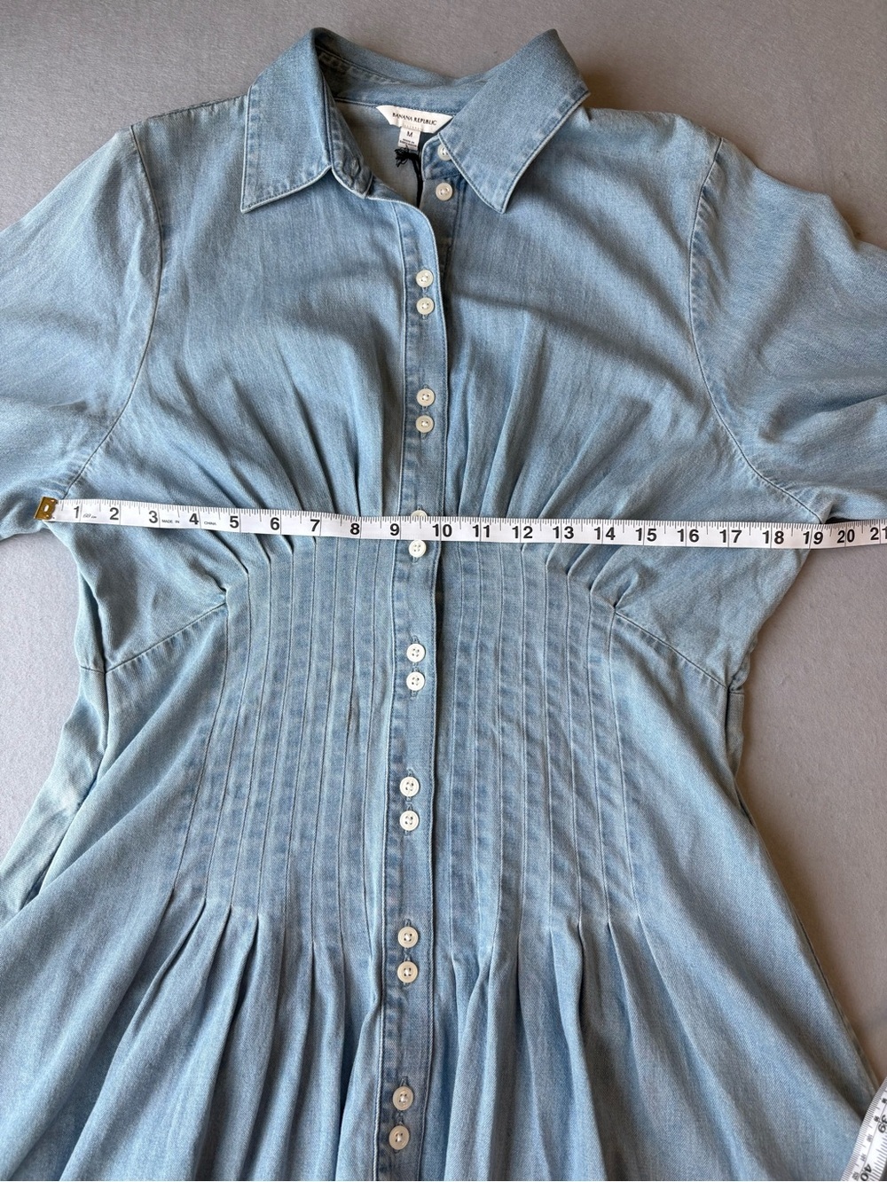 Banana Republic Indigo Light Blue Denim Chambray Pintuck Shirt Dress Size M NWT - Picture 12 of 14